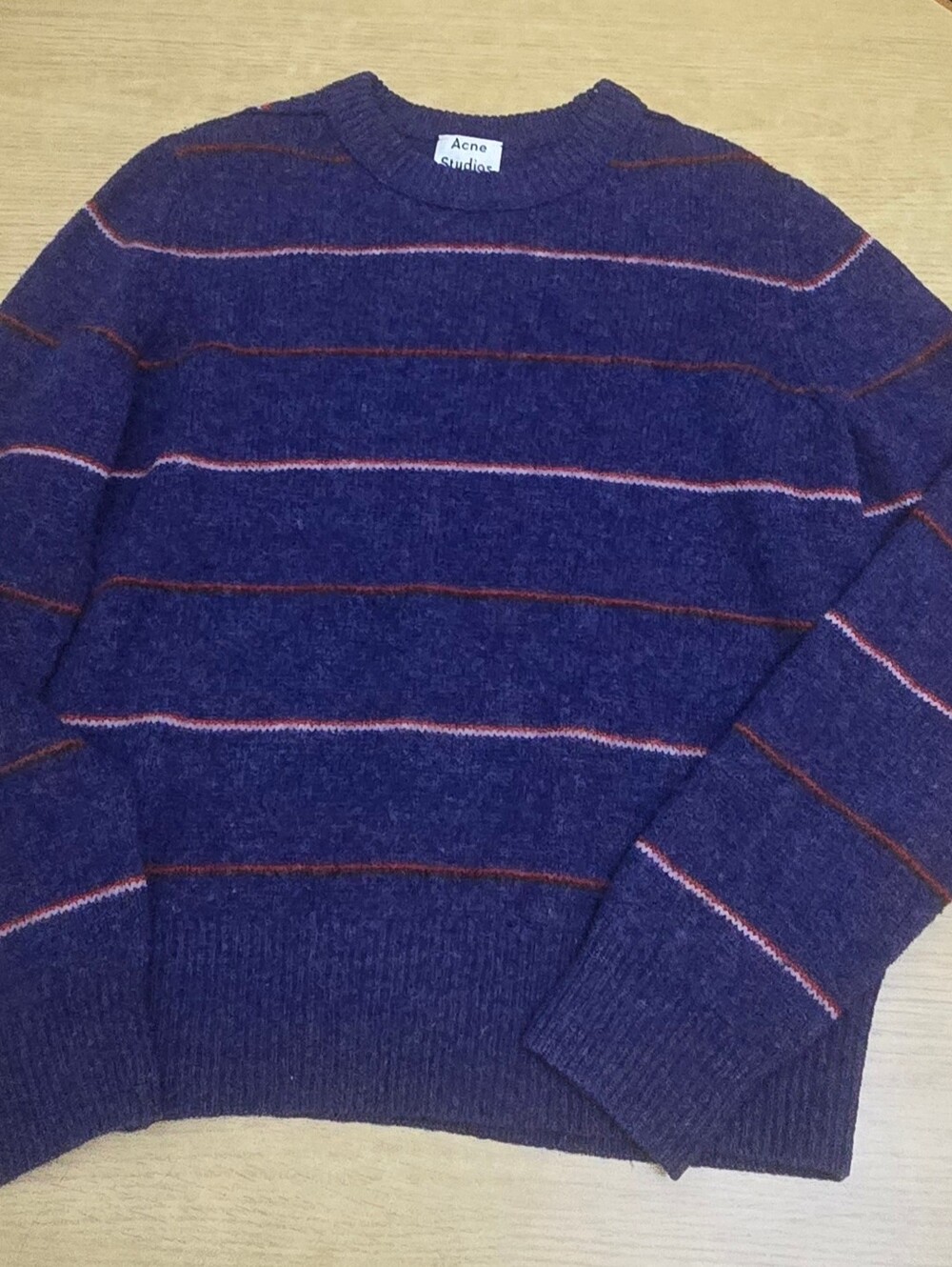 Acne Studios Kai S Stripe Wool Crewneck Sweater, Navy/Red, Size L